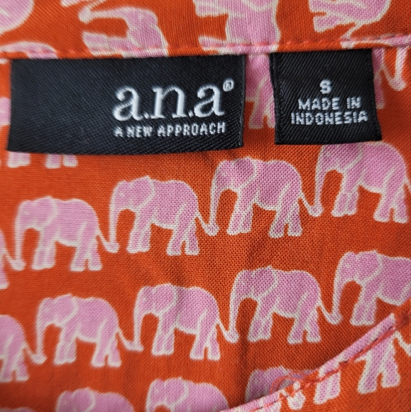 A.N.A. A New Approach Long Sleeve Blouse Orange + Pink Elephants Pleated Front - Picture 11 of 15